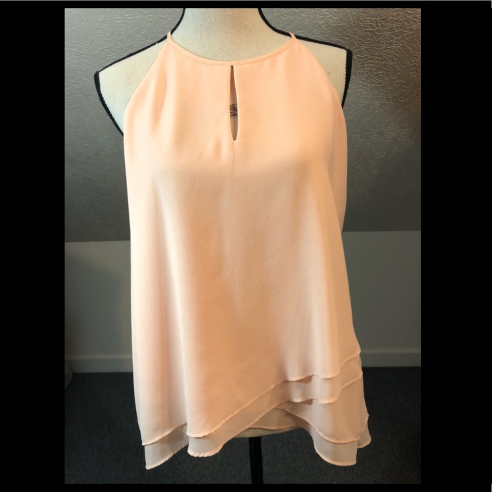 Peach ruffle bottom chiffon tank